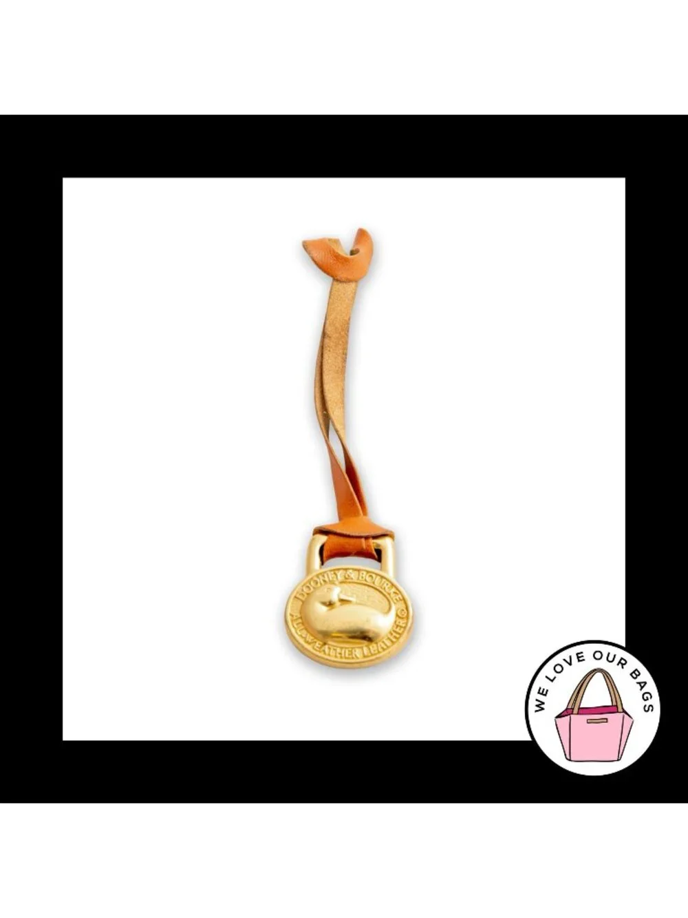 VINTAGE Y2K DOONEY & BOURKE Bag Charm Hang Tag Gold Brass Duck Brown Leather Fob